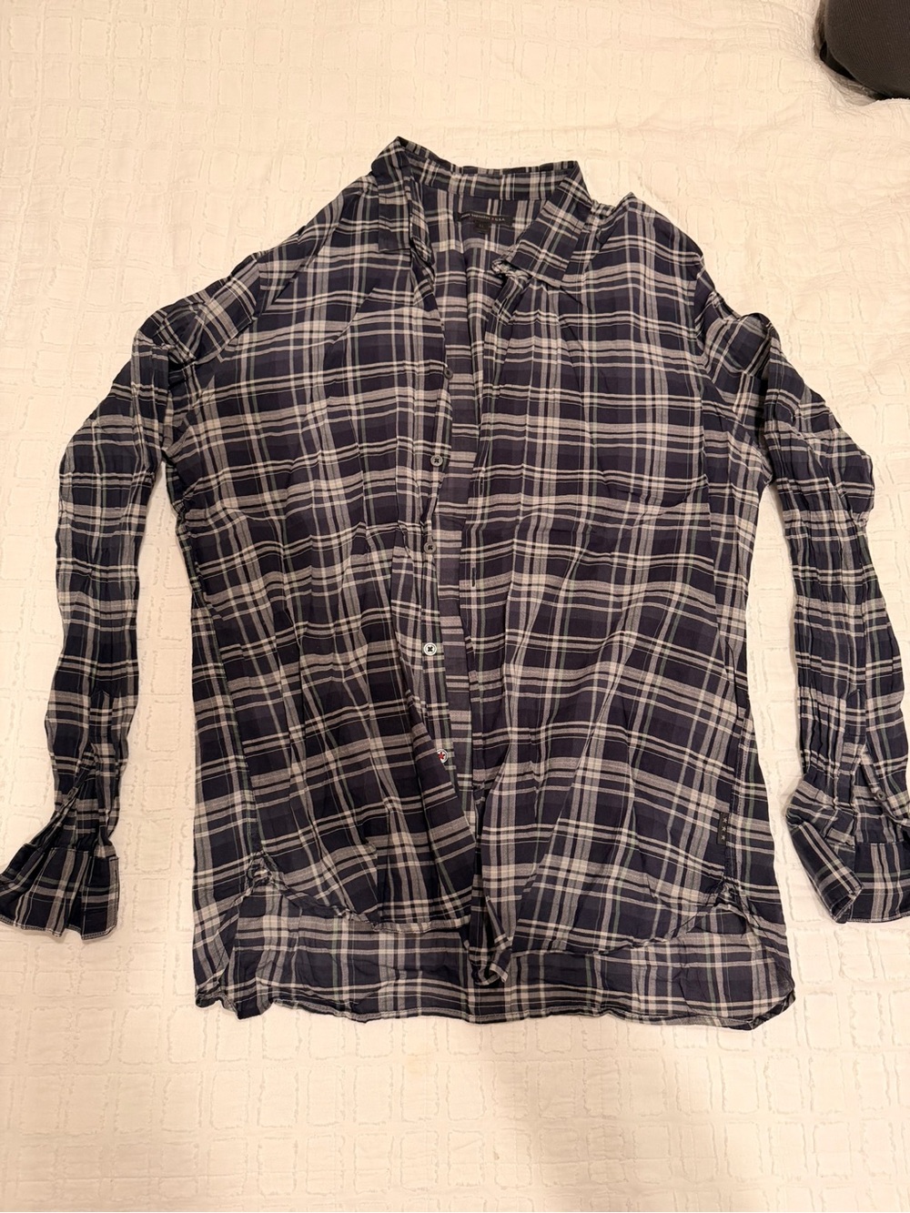John Varvatos Navy and White Plaid Button-Down Shirt